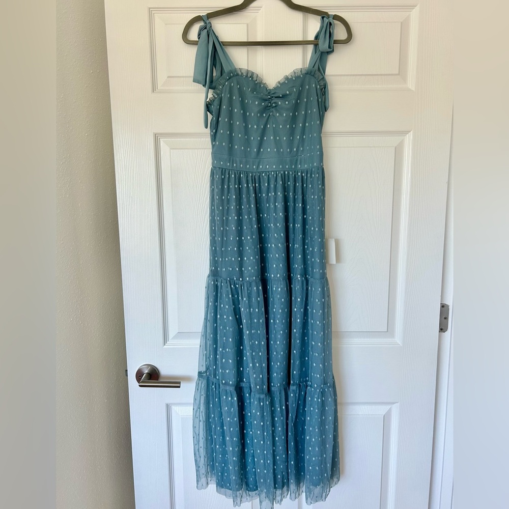 New Lulu’s Polka Dot Lined Maxi Fairy Prairie Evening Dress for Prom, Weddings